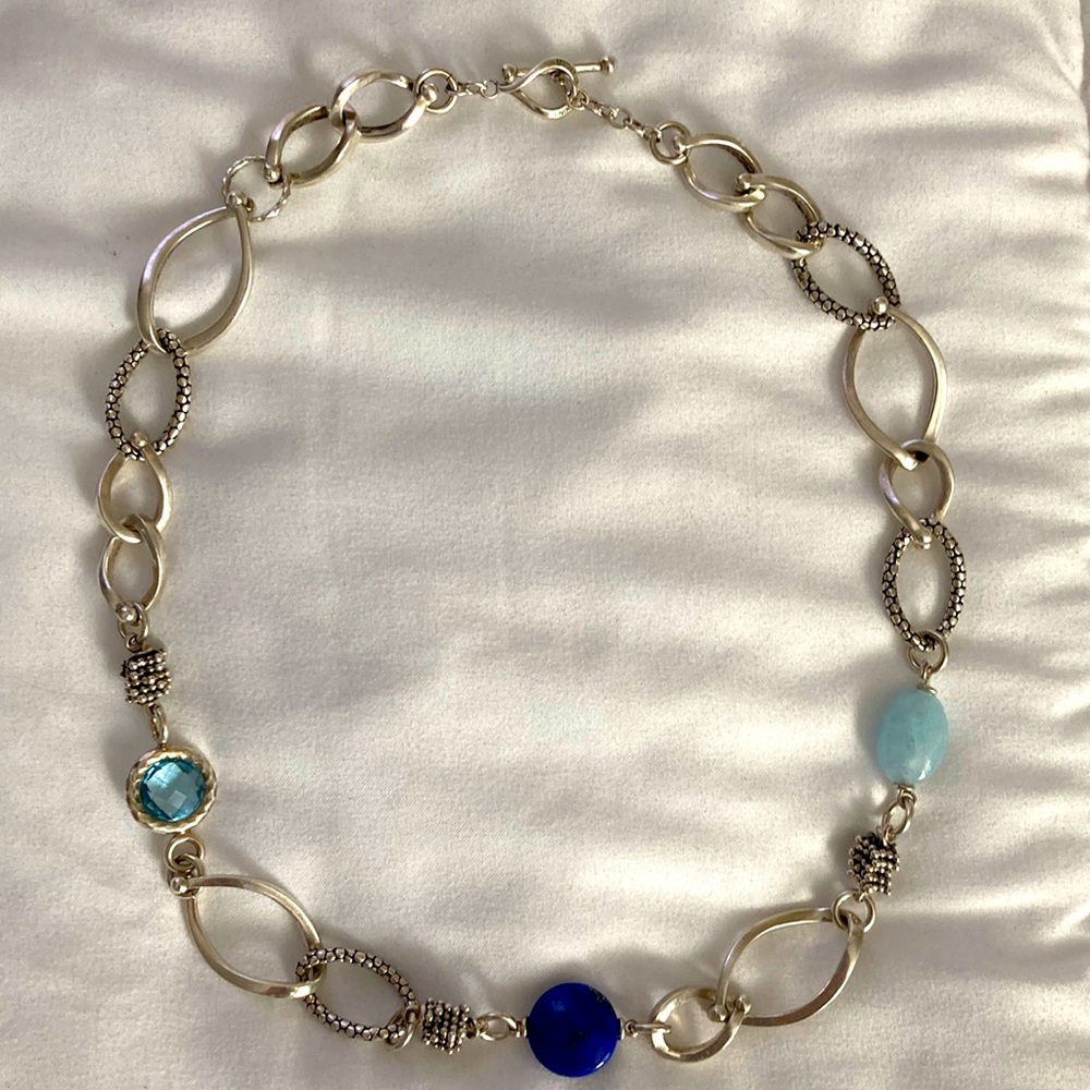 Michael Dawkins 18” Sterling Blue Stone Station Necklace